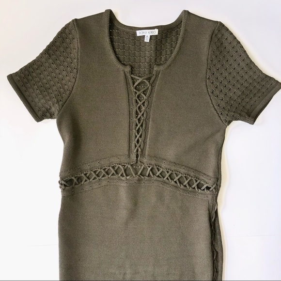 Ronny Kobo Lace Up Short Sleeve Dress with Side Slits, size M - Picture 5 of 8